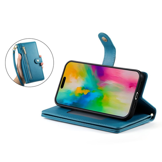 Flip case for iPhone 16 Pro Max, Wallet Zipper Pocket, blue