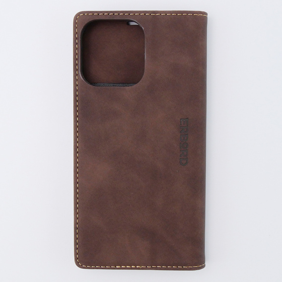 Case for iPhone 15 Pro, ERBORD Vintage, wallet with flap, coffee