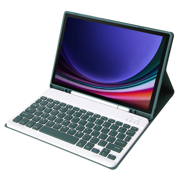 Case + keyboard Samsung Galaxy Tab S9, Leather Pen Slot, dark green