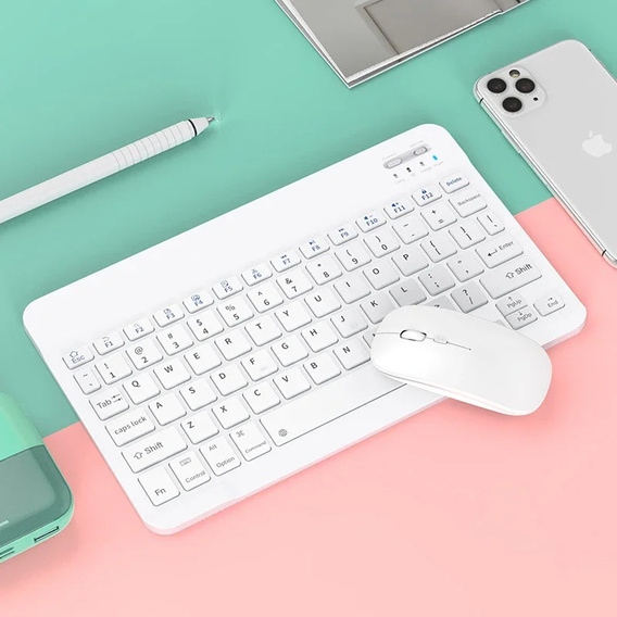 Bluetooth wireless keyboard and mouse set, white