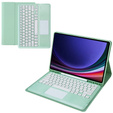 Case + keyboard Samsung Galaxy Tab S9+, Leather Pen Slot TouchPad, light green