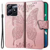 Flip case for Realme C51, Butterfly, pink rose gold