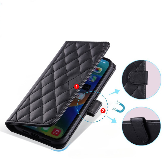 Flip case for Samsung Galaxy S25 Ultra, Rhombus Crossbody Leather, black