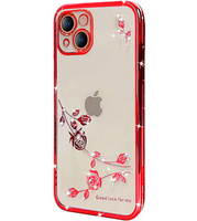 Case for iPhone 15 Plus, Glitter Flower, red
