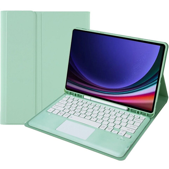 Case + keyboard Samsung Galaxy Tab S9+, Leather Pen Slot TouchPad, light green