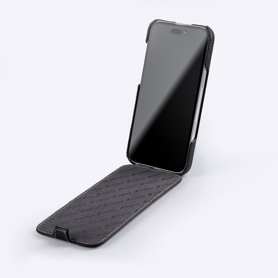 MELKCO flip case for iPhone 16 Pro, leather, flip, black