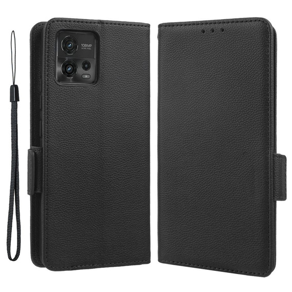 Flip case for Motorola Moto G72, Wallet Litchi Magnet, black