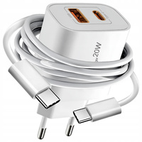 XO CE12 Power charger, USB-C, 20W + USB-C - Lightning cable, White
