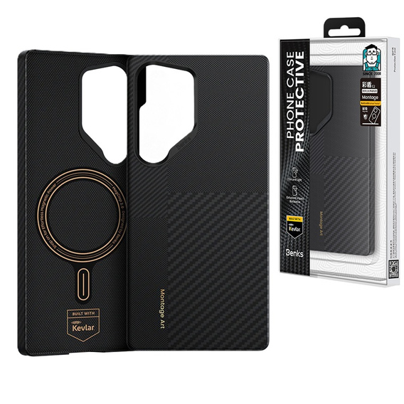 BENKS Kevlar Case for Samsung Galaxy S25 Ultra, for MagSafe, Carbon Fiber, black