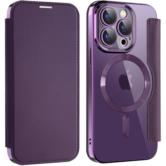 Flip case for iPhone 15 Pro, RFID Wallet MagSafe CamShield, purple
