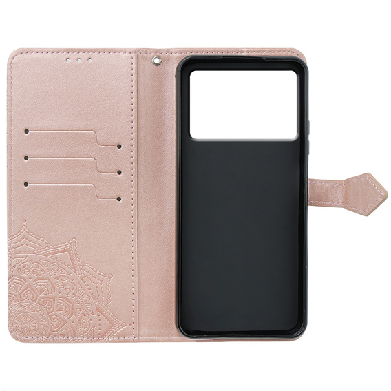 Flip case for Xiaomi Poco X6 Pro 5G, Mandala, pink rose gold
