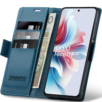 Case for Oppo Reno 11F, ERBORD Glossy Litchi, wallet with flap, blue