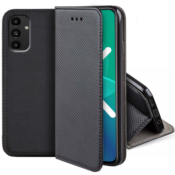 Case for Realme C67 4G, Smart Magnet, Black + 9H Glass