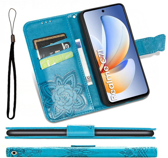 Flip case for Realme C71, Butterfly, blue