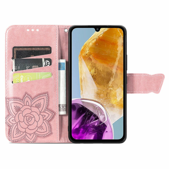 Flip case for Samsung Galaxy M15 5G, Butterfly, pink rose gold