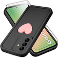 Case for Samsung Galaxy A56 5G, Silicone Heart, black + 9H tempered glass