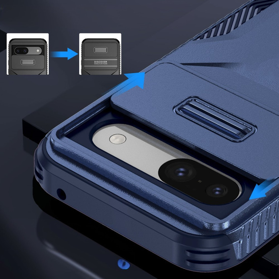 Case for Google Pixel 8a, Slide Lens Lid, blue