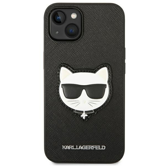 Karl Lagerfeld Case for iPhone 14 Plus, Saffiano Choupette Head Patch, black