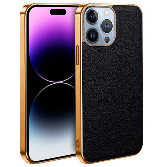 Case for iPhone 14 Pro, Cowhide Leather, black