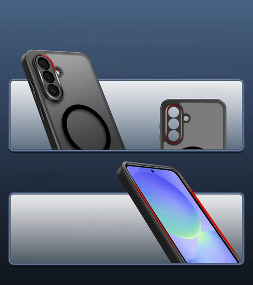 Case for Samsung Galaxy A36, for MagSafe, ERBORD Matt Case, black + Screen Glass