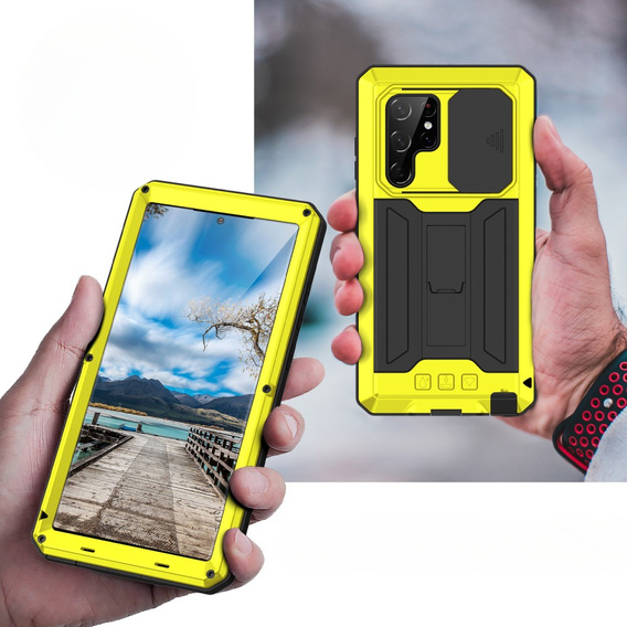 Armored case for Samsung Galaxy S22 Ultra, R-JUST CamShield Slide, yellow