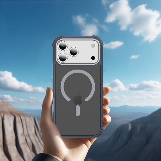 Matt Case for iPhone 17 Pro Max, armoured, for MagSafe, smoky with grey sides