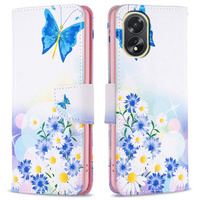 Flip case for Oppo A38 4G / Oppo A18 4G, Wallet, Butterfly & Flowers white