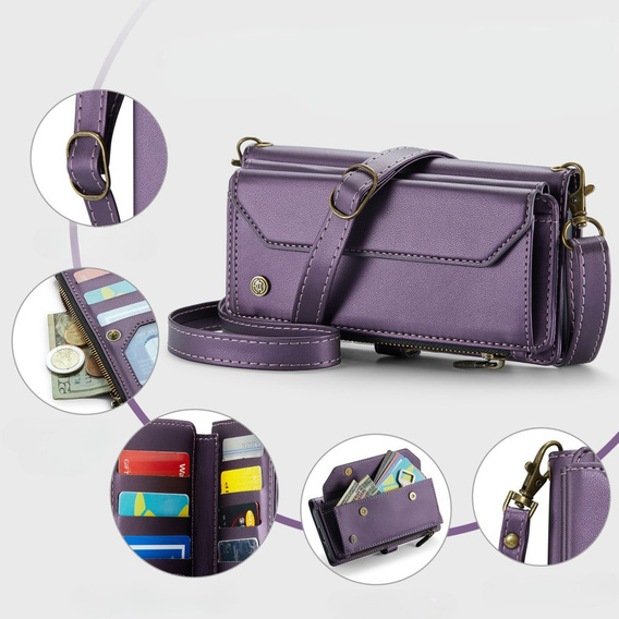 Case CASEME for Samsung Galaxy S24 FE, RFID Leather Wallet, with shoulder strap, purple