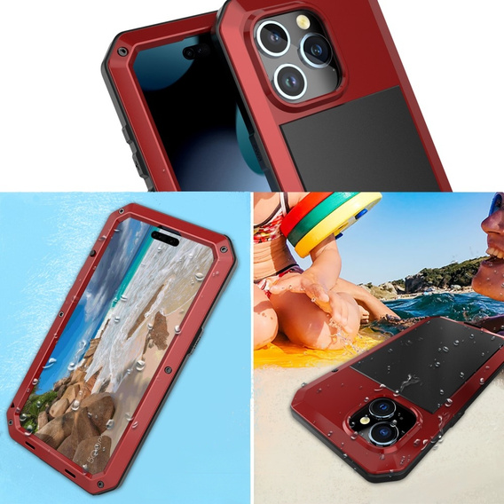 Case for iPhone 15, armoured, with integrated glass, red