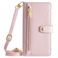 Flip case for iPhone 15, Wallet Zipper Pocket, pink