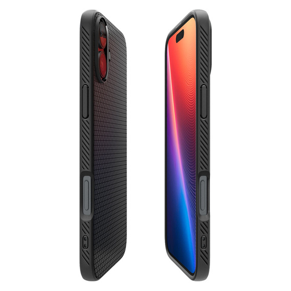 Spigen case for iPhone 16, Liquid Air, black + 9H Tempered Glass