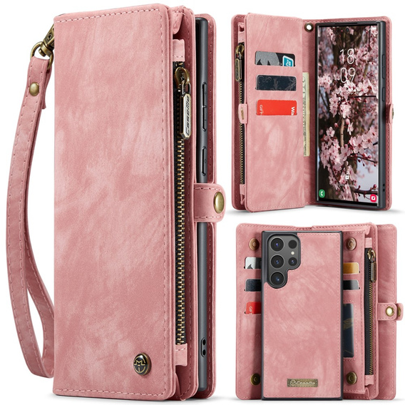 CASEME case for Samsung Galaxy S25 Ultra, Retro Leather Wallet, with strap, pink