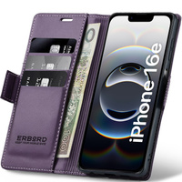 Case for Iphone 16E, ERBORD Glossy Litchi, wallet with flap, purple