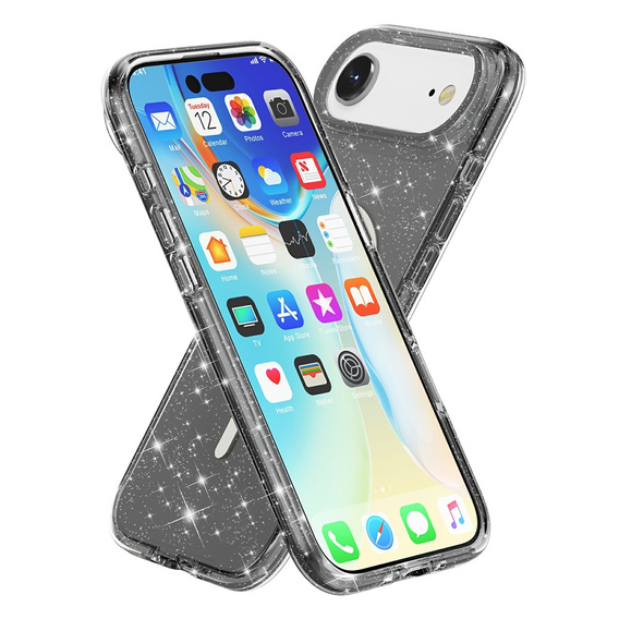 Case for iPhone Air, for MagSafe, glitter, translucent black