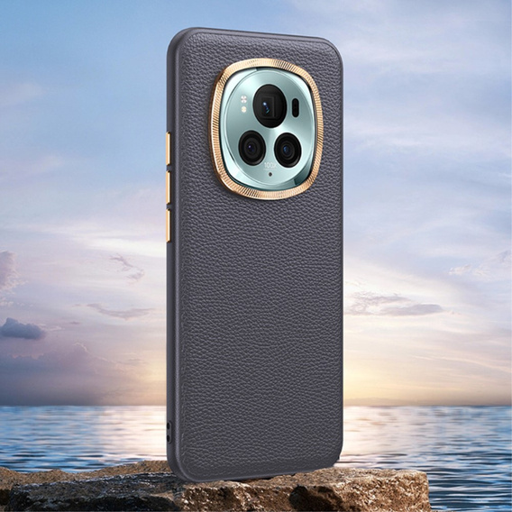 Leather case for Honor Magic 6 Pro 5G, leather hybrid, grey