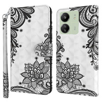 Flip case for Xiaomi Redmi 13C / Poco C65, Wallet, Lace Flower white