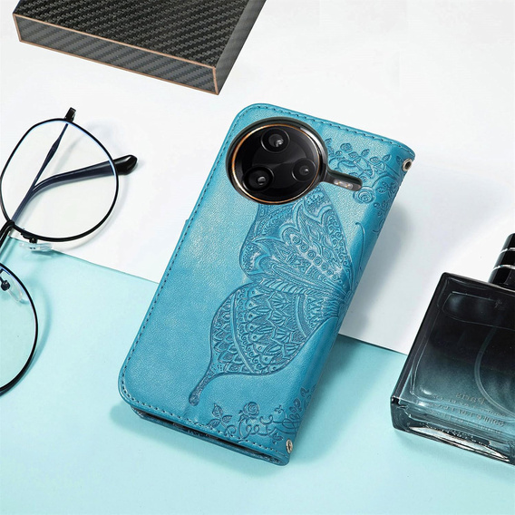 Flip case for Xiaomi Poco F7 Pro, Butterfly, blue