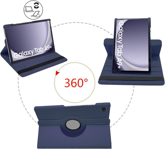Case for Samsung Galaxy Tab A9+ TB330FU 10.95", Rotating 360, dark blue
