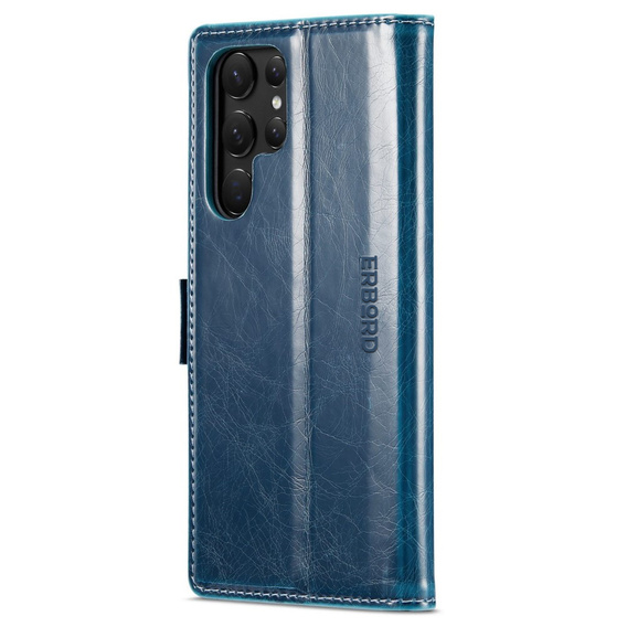 Flip case for Samsung Galaxy S23 Ultra, ERBORD Waxy Wallet, blue