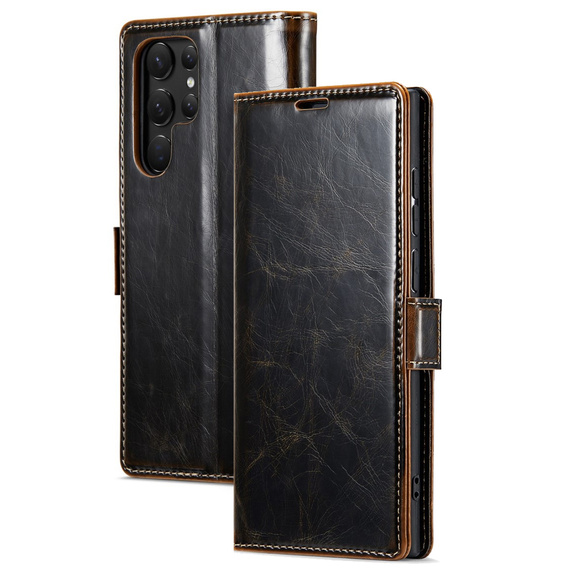 Flip case for Samsung Galaxy S23 Ultra, ERBORD Waxy Wallet, brown