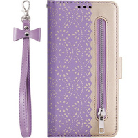 Flip case for Samsung Galaxy A14 4G/5G, Wallet Pocket Zipper Lace, purple
