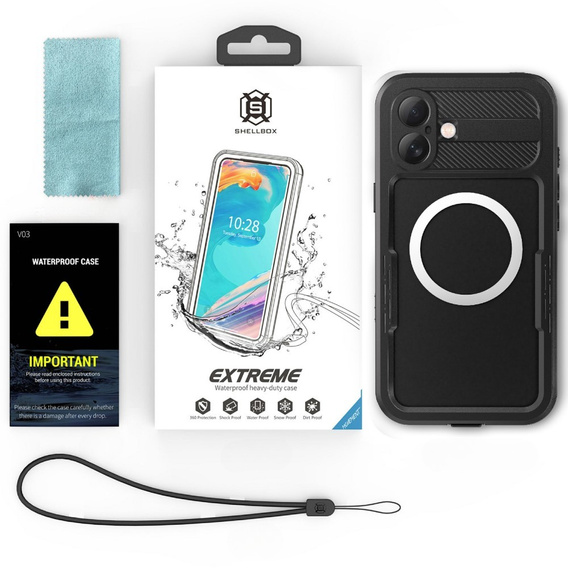 IP68 Waterproof Case for iPhone 16 Plus, SHELLBOX MagSafe, black