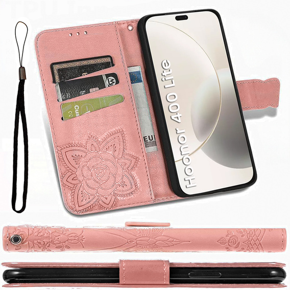 Flip case for Honor 400 Lite, Butterfly, pink rose gold