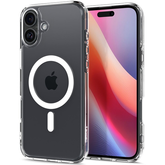 Spigen MagSafe Case for iPhone 16 Plus, Ultra Hybrid, transparent / white + 9H Tempered Glass