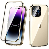 Case for iPhone 14 Pro, Magnetic Dual Glass, gold