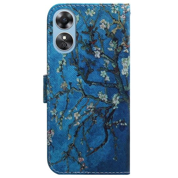 Flip case for Oppo A17, Wallet flowers, blue