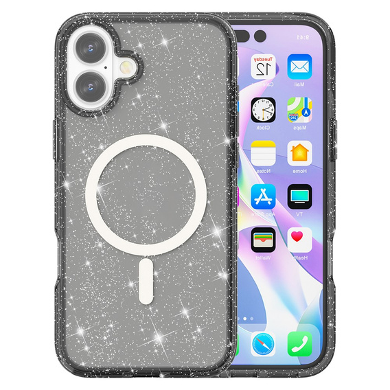 Case for iPhone 17, for MagSafe, glitter, translucent black