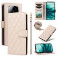 Flip case for Xiaomi Redmi Note 14 Pro 5G / Xiaomi Redmi Note 14 Pro+ 5G / Xiaomi Poco X7 5G, Rhombus Crossbody Leather, beige