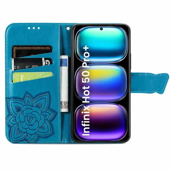Flip case for Infinix Hot 50 Pro+ 4G, Butterfly, blue