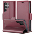 Case for Samsung Galaxy S25 Ultra, ERBORD Glossy Litchi, wallet with flap, red